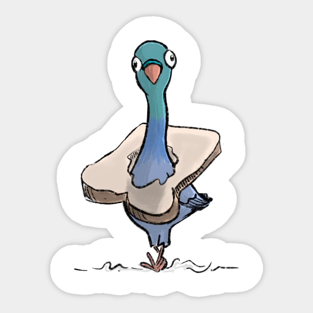 Pigeon with Bread Necklace (front print version) Sticker by Jason's Doodles